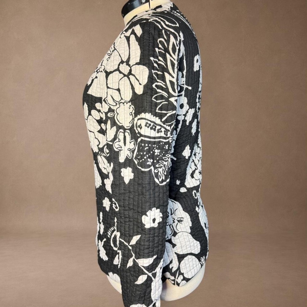 Chadwicks of Boston Black White Quilted Floral Jacket Cotton Boho Cottagecore - Picture 2 of 6